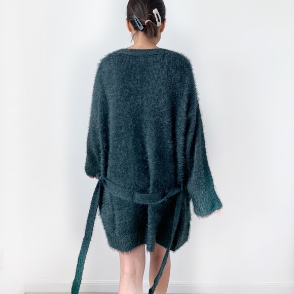 GREEN BRUSHED SELF TIE SWEATER CARDIGAN - Picture 5 of 8